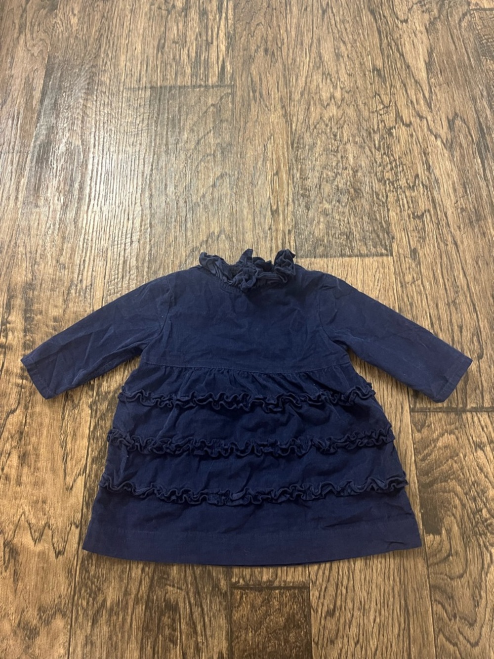 Petit Bateau Navy Ruffle Long-Sleeve Dress